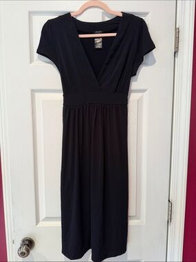 Faith, Love & Passion.  Women's Black V-Neck Midi Dress with Empire Waist